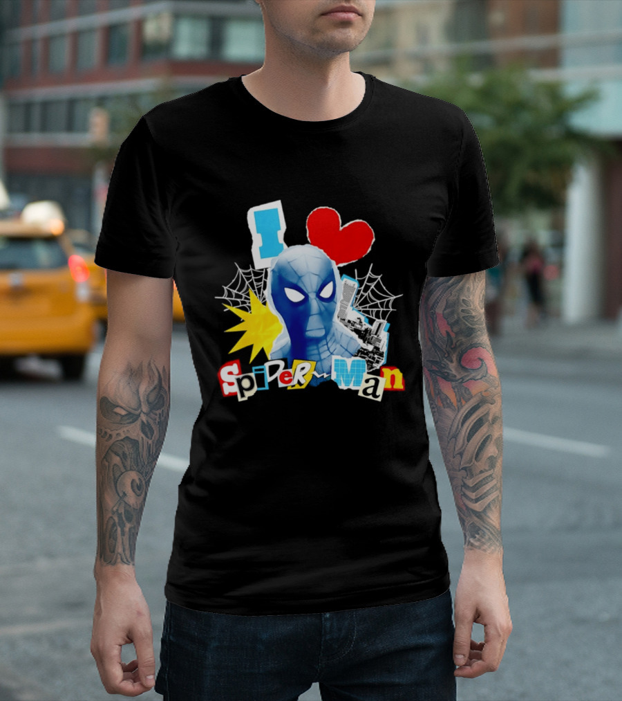 Marvel Spider Man I Love Spider Man Webhead Mask Collage T-Shirt