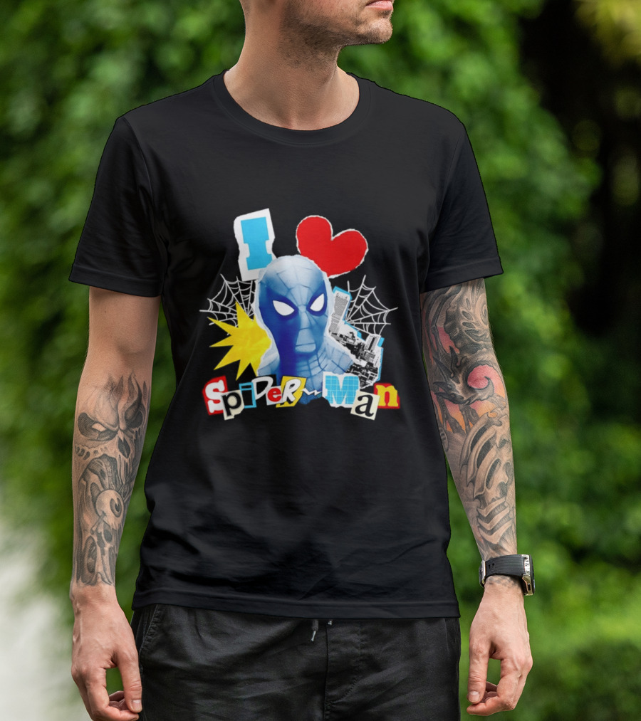 Marvel Spider Man I Love Spider Man Webhead Mask Collage T-Shirt
