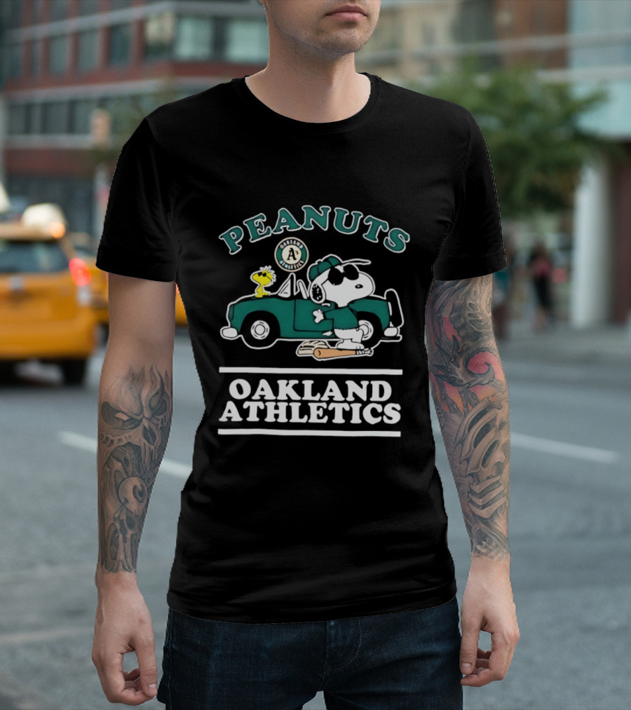 Peanuts Oakland Athletics Snoopy And Woodstock Driving T-Shirt