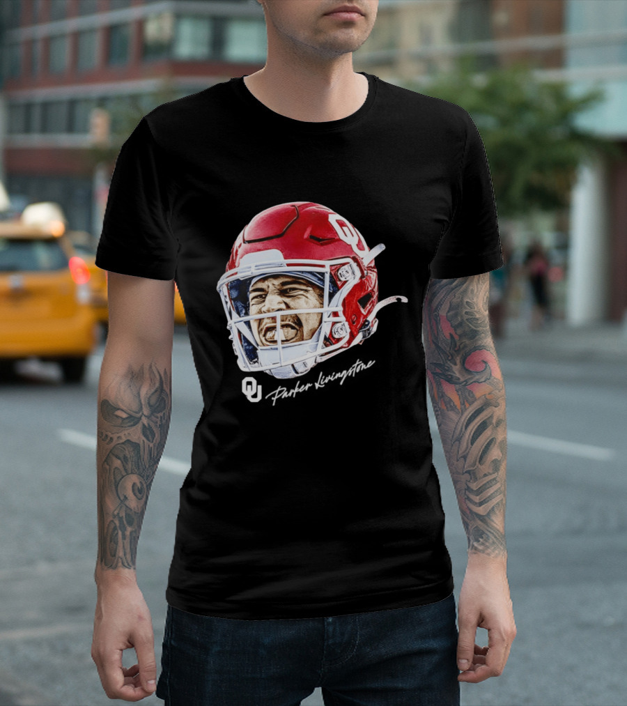 Oklahoma Sooners Parker Livingstone Football Swag Head OU Helmet T-Shirt