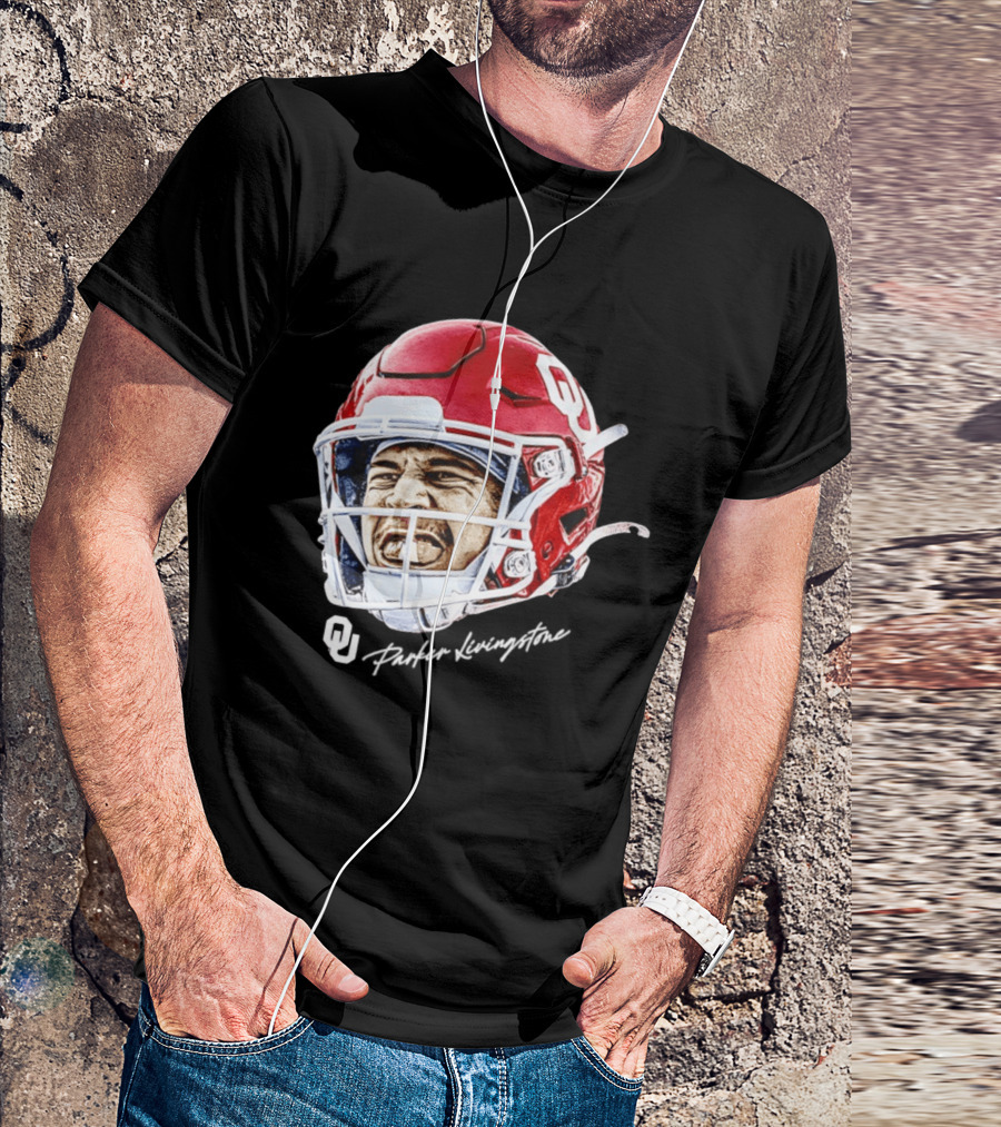 Oklahoma Sooners Parker Livingstone Football Swag Head OU Helmet T-Shirt