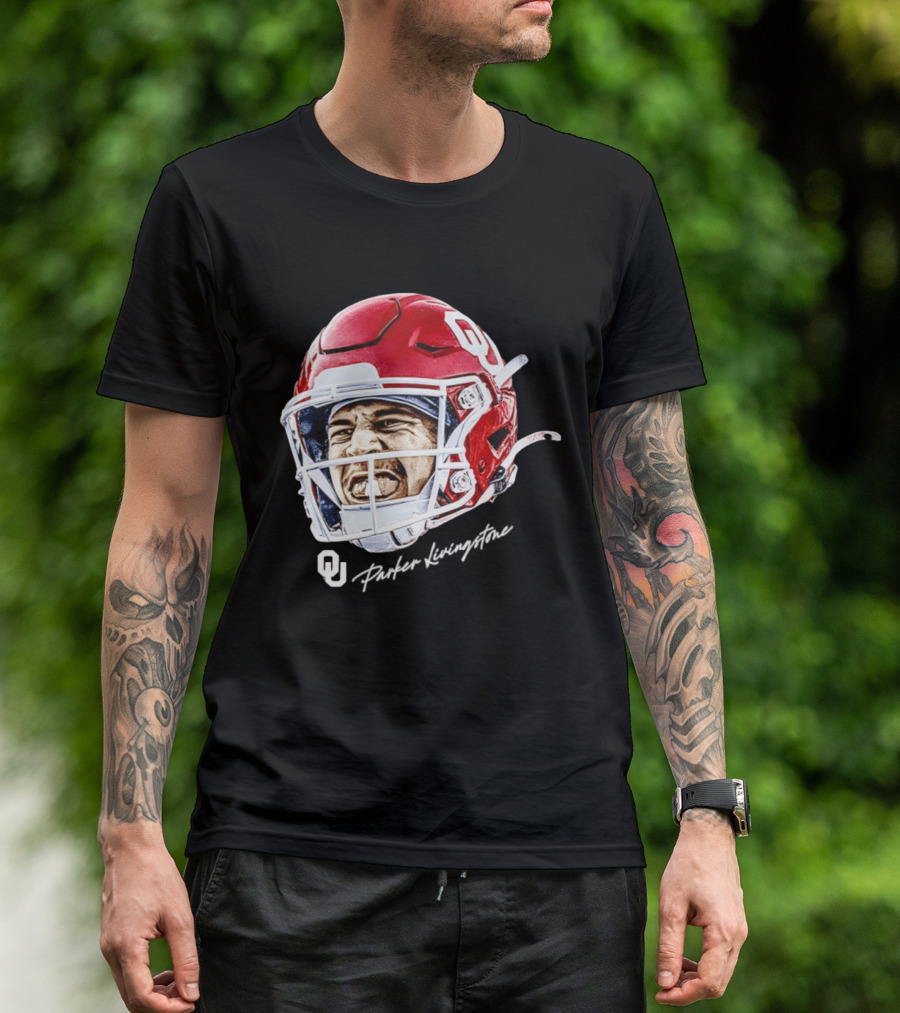 Oklahoma Sooners Parker Livingstone Football Swag Head OU Helmet T-Shirt