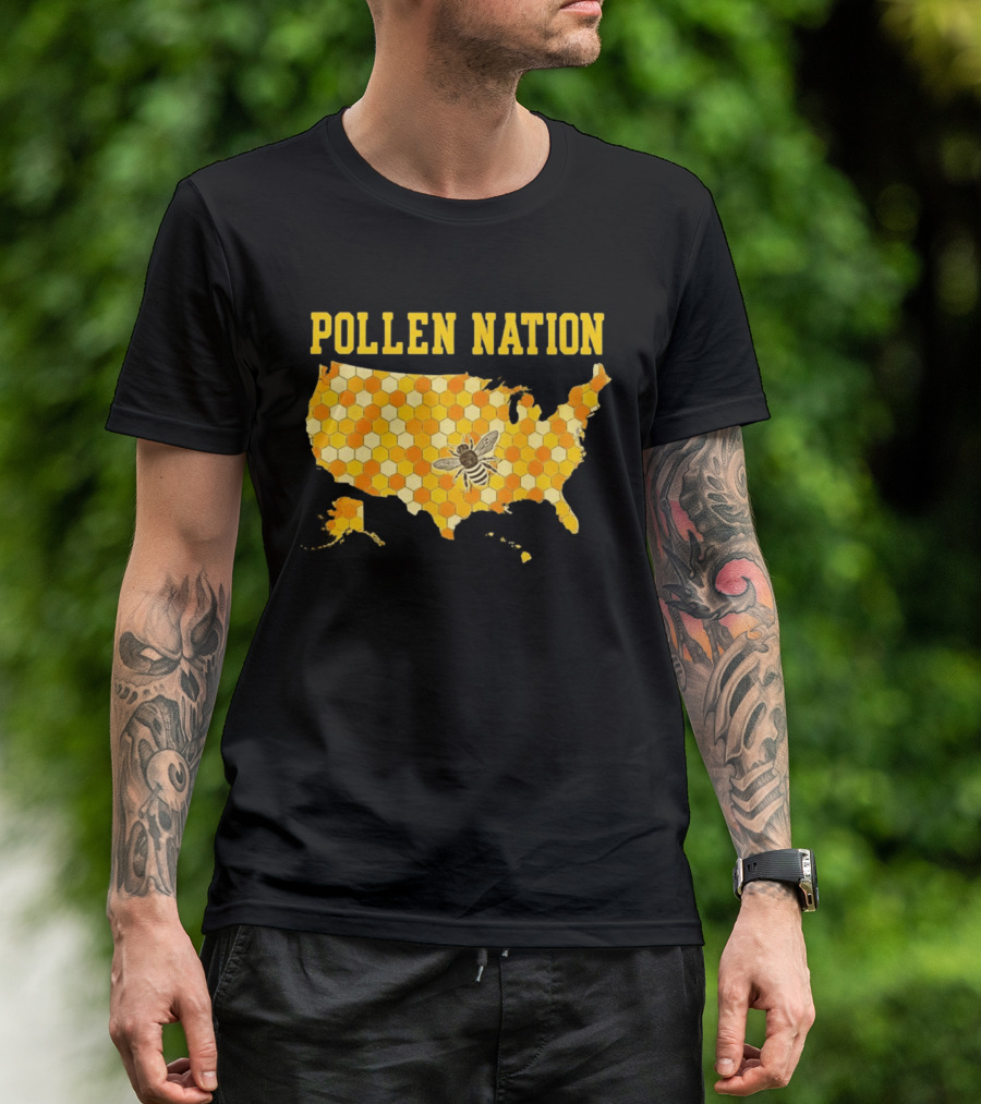 Pollen Nation USA Honeycomb Map Bee T-Shirt