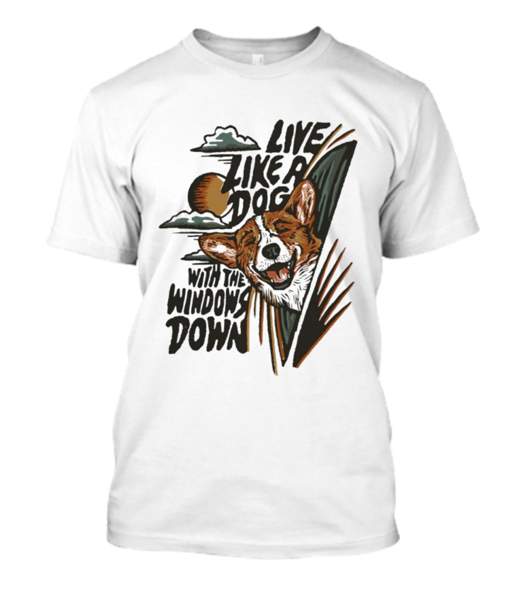 Live Like A Dog With The Windows Down Retro Sunset Dog T-Shirt