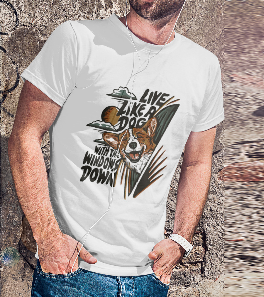 Live Like A Dog With The Windows Down Retro Sunset Dog T-Shirt