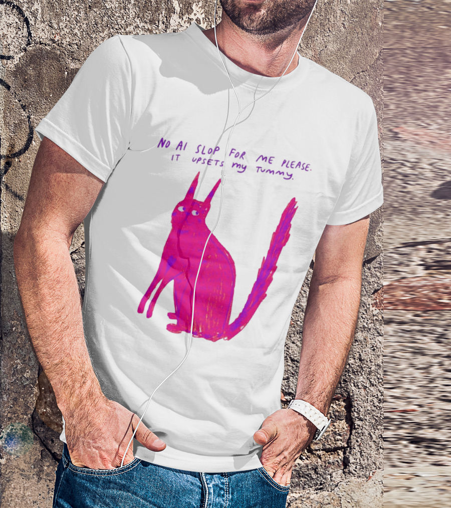 No AI Slop For Me Please It Upsets My Tummy Pink Cat T-Shirt