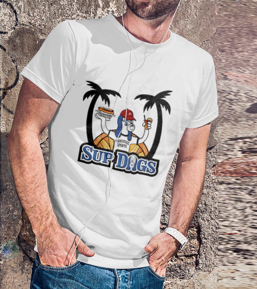Sup Dogs Beach Vibes Palm Trees Hot Dog Drink Fun T-Shirt