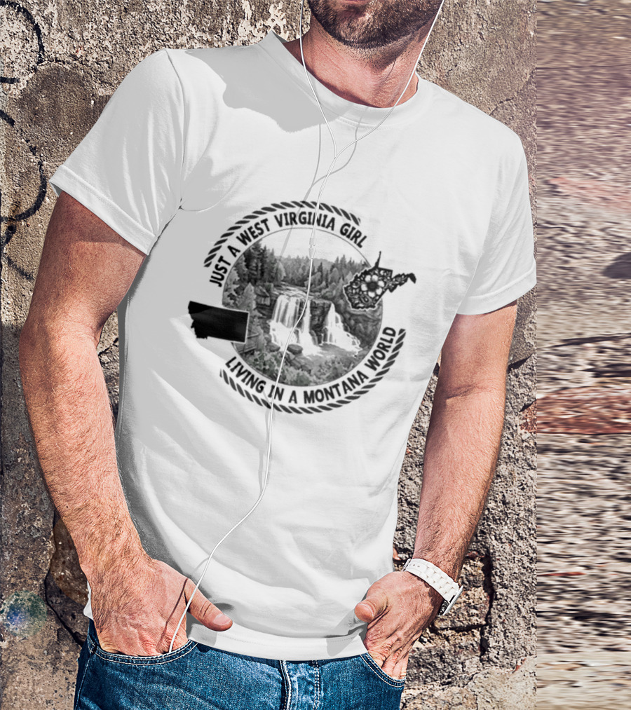 AI West Virginia Girl Living In A Montana World Forest Waterfall Scene T-Shirt