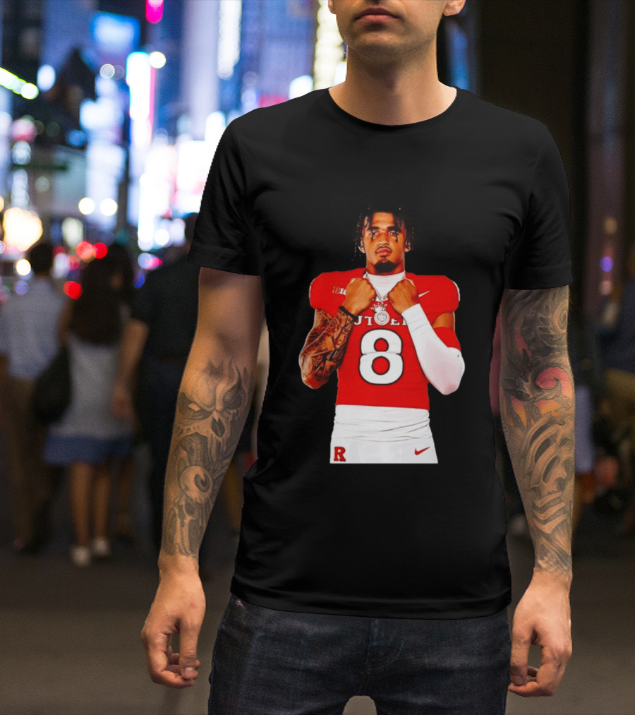 KJ Duff Rutgers Scarlet Knights Football Number 8 NCAA Moment T-Shirt