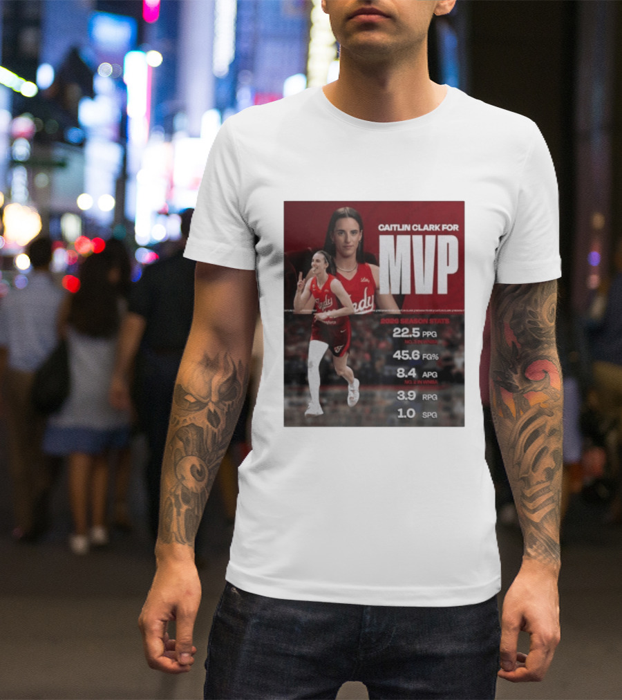 Caitlin Clark For MVP 2026 Stats 22.5 PPG 45.6 FG% 8.4 APG 3.9 RPG 1.0 SPG T-Shirt