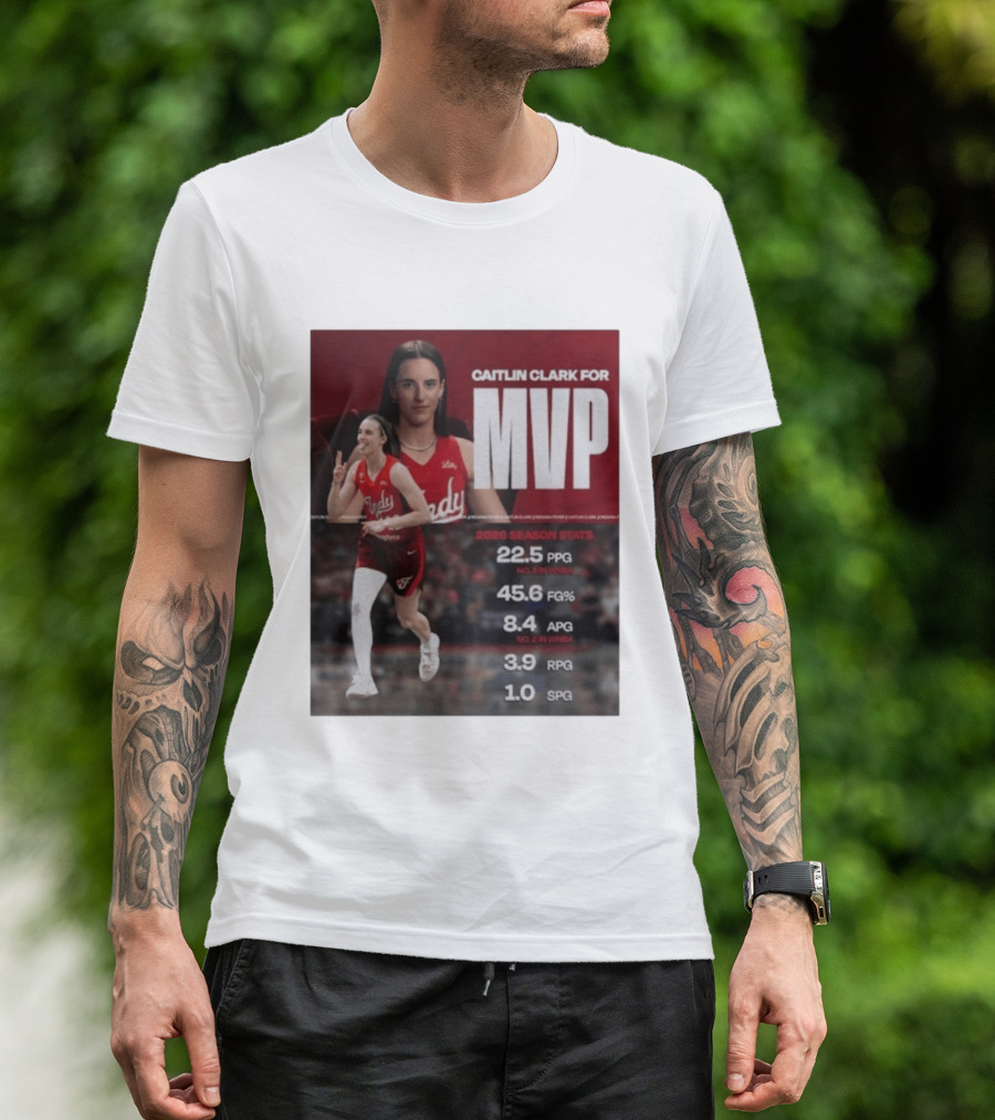 Caitlin Clark For MVP 2026 Stats 22.5 PPG 45.6 FG% 8.4 APG 3.9 RPG 1.0 SPG T-Shirt