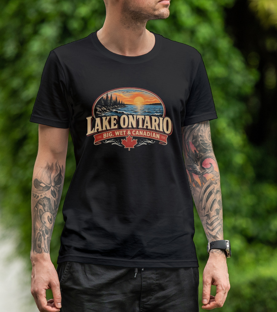 Lake Ontario Big Wet And Canadian Sunset Canadian Maple Leaf T-Shirt