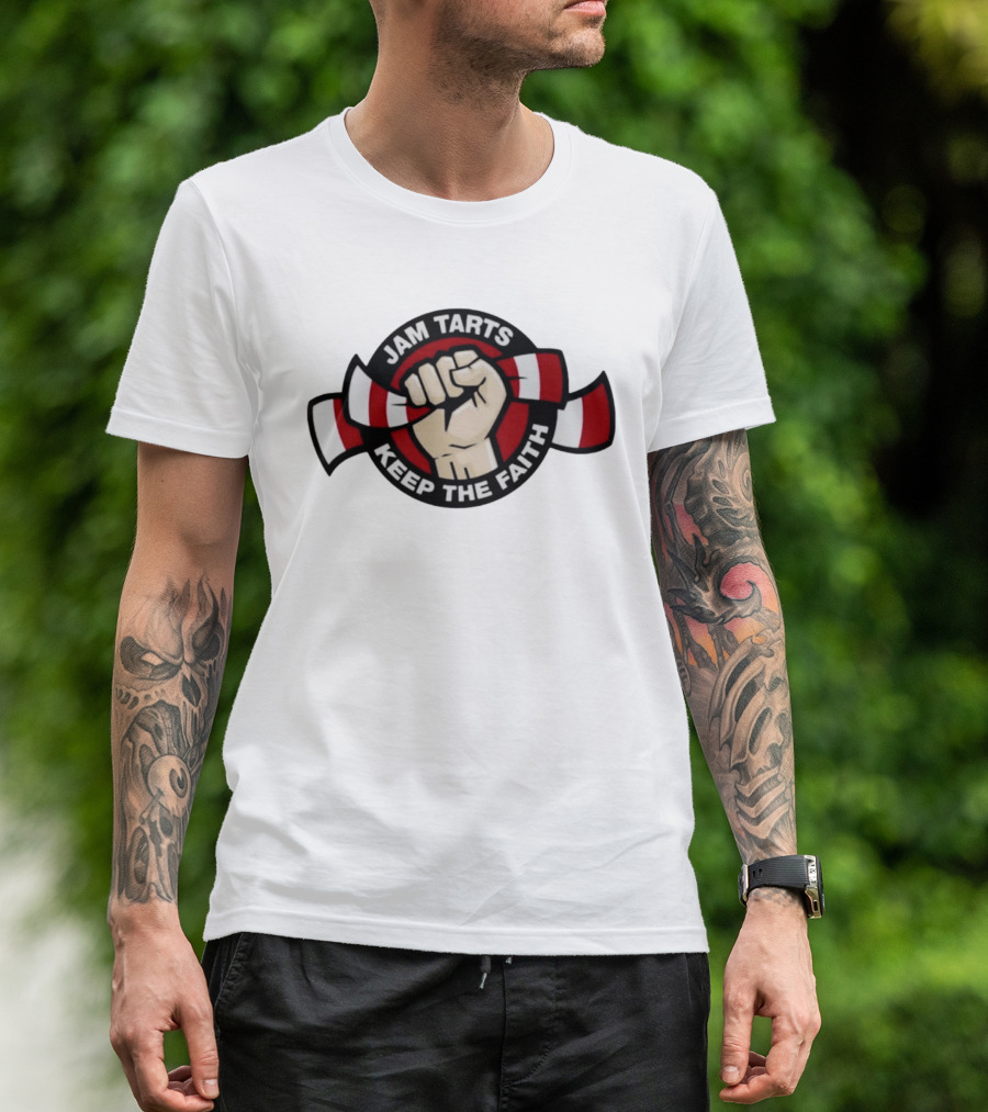 Jam Tarts Keep The Faith Fist Logo Red And White Ribbon T-Shirt