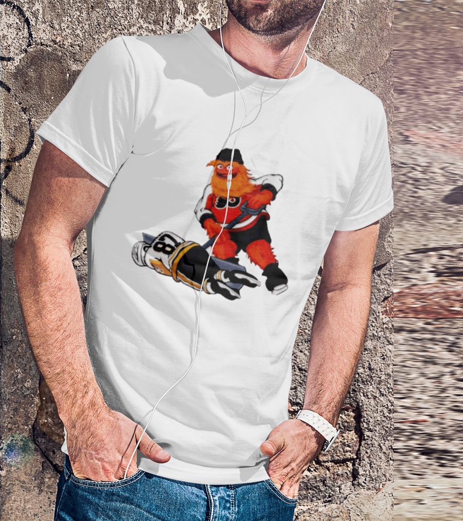 Philadelphia Flyers Gritty Shovelin' Cartoon With Hockey Rivalry Scene T-Shirt