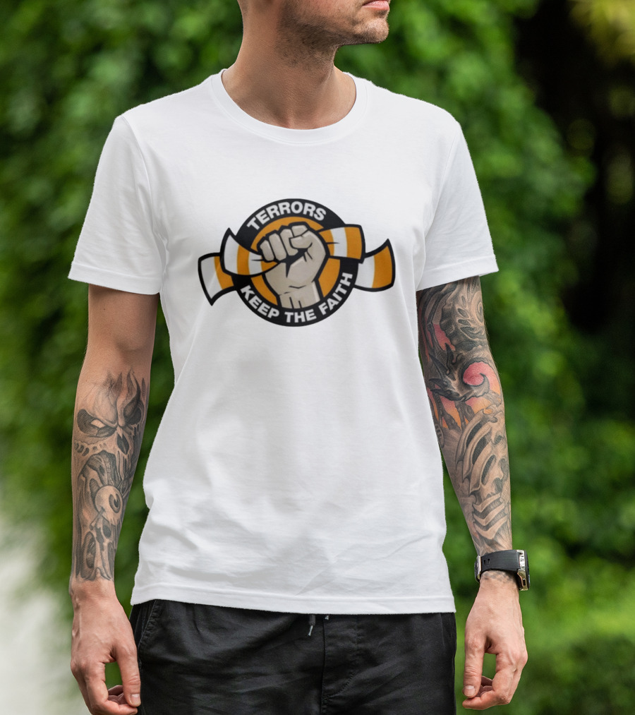 Terrors Keep The Faith Fist Holding Orange And White Scarf T-Shirt