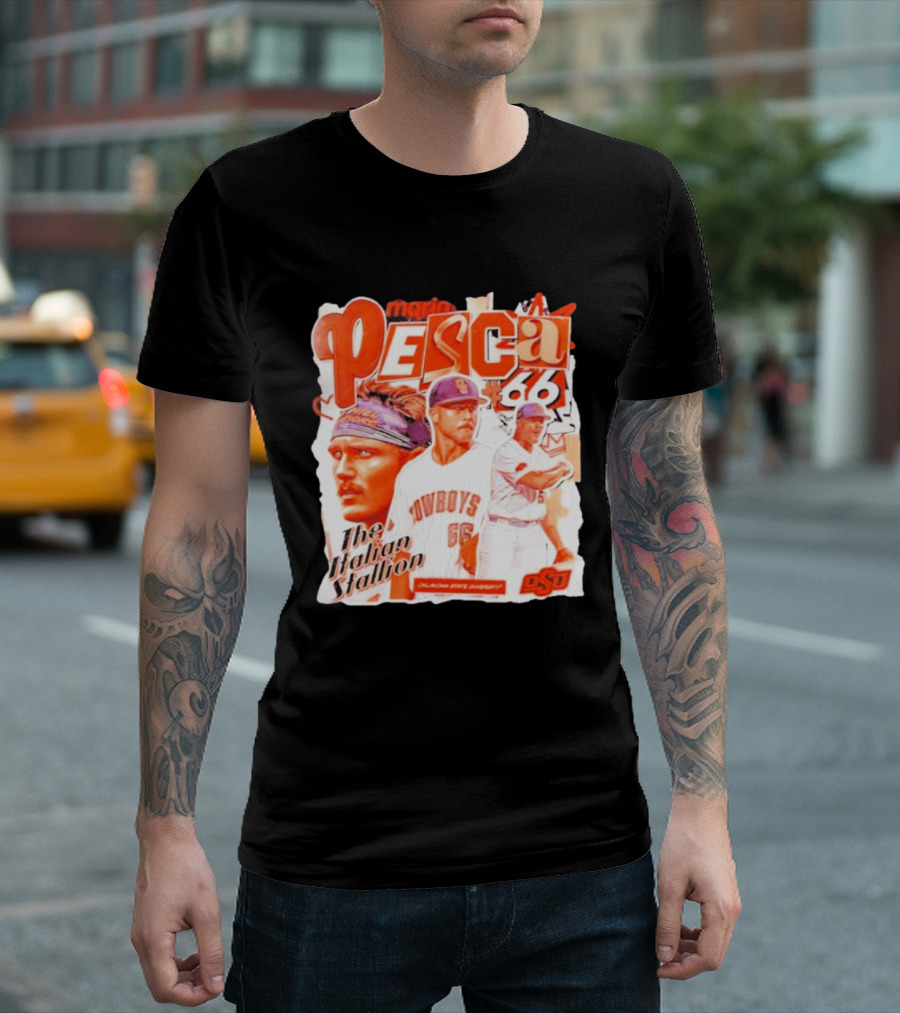 Mario Pesca 66 Oklahoma State Cowboys The Italian Stallion OSU Baseball T-Shirt