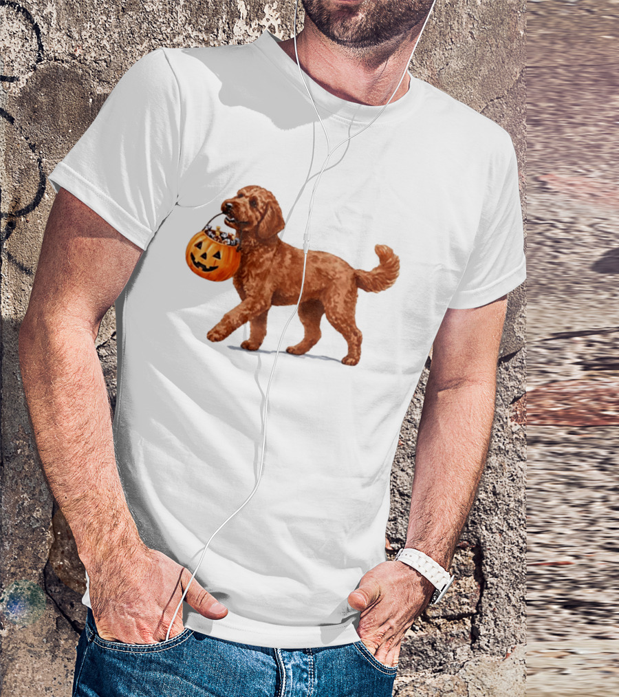 Goldendoodle Halloween Spooky Dog 2026 Pumpkin Treat Bucket T-Shirt