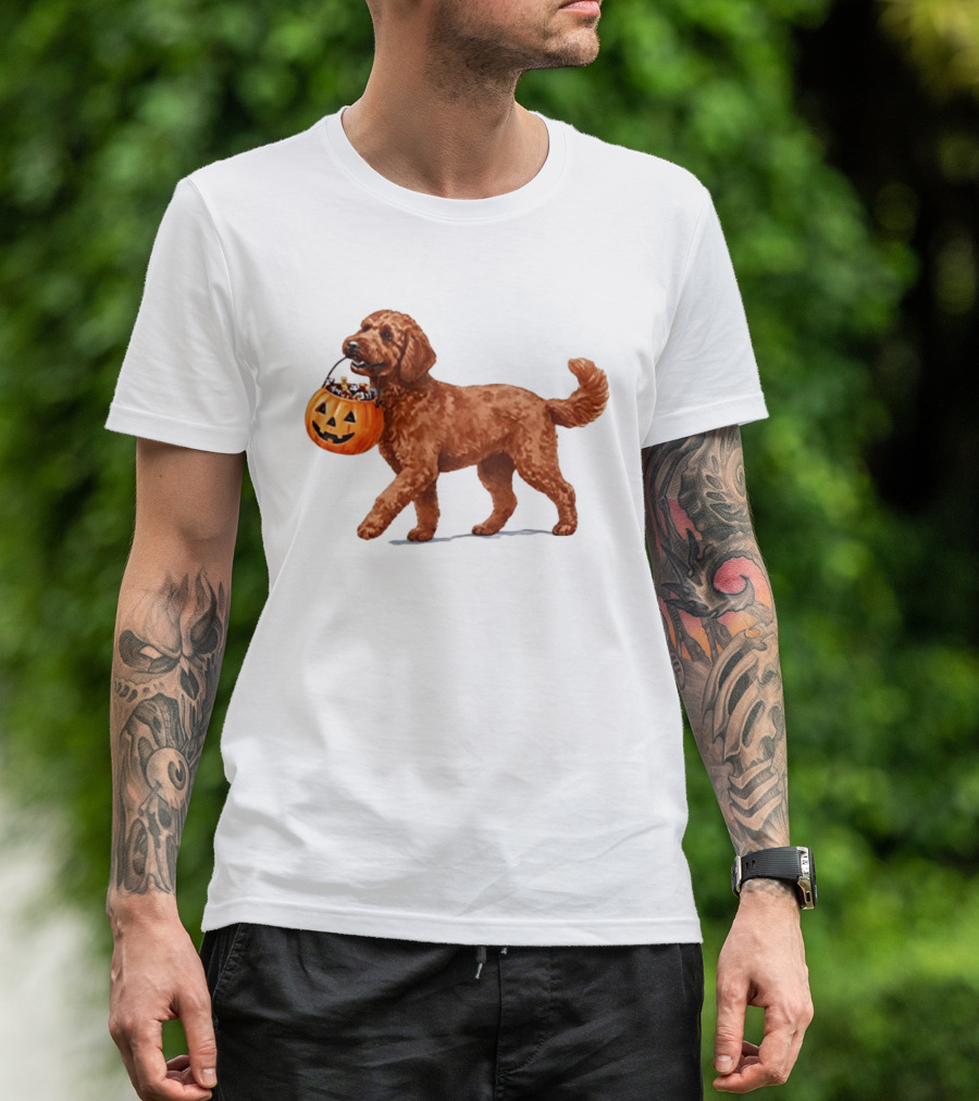 Goldendoodle Halloween Spooky Dog 2026 Pumpkin Treat Bucket T-Shirt