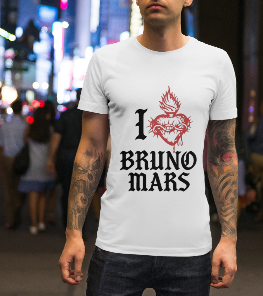 I Heart Bruno Mars Romantic Tour Flame Heart T-Shirt