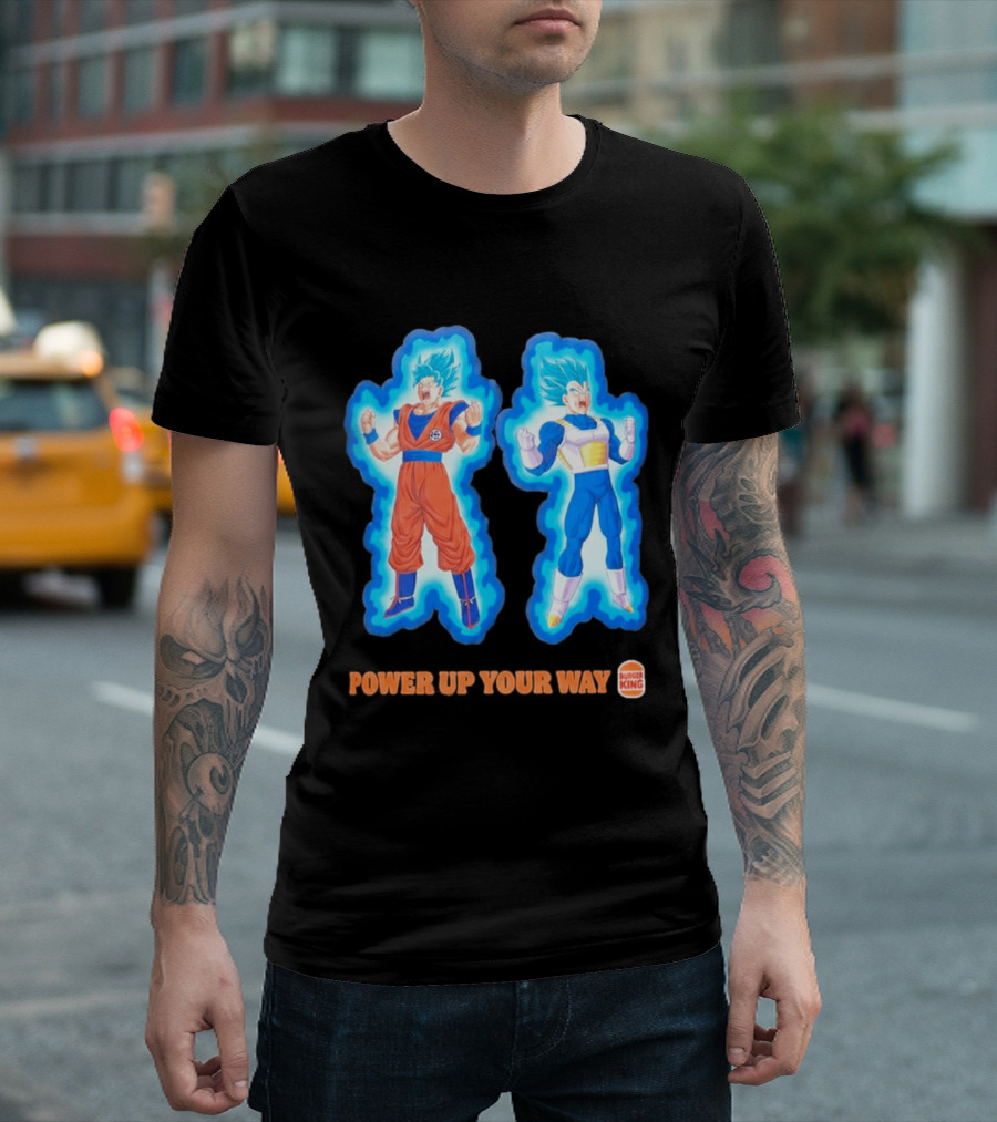 Burger King Dragon Ball Super Power Up Your Way Collaboration Featuring Iconic Saiyan Characters T-Shirt