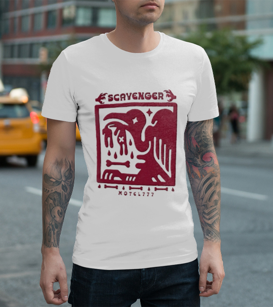 Scavenger Motel 777 Bird Design With Bones And Droplets T-Shirt