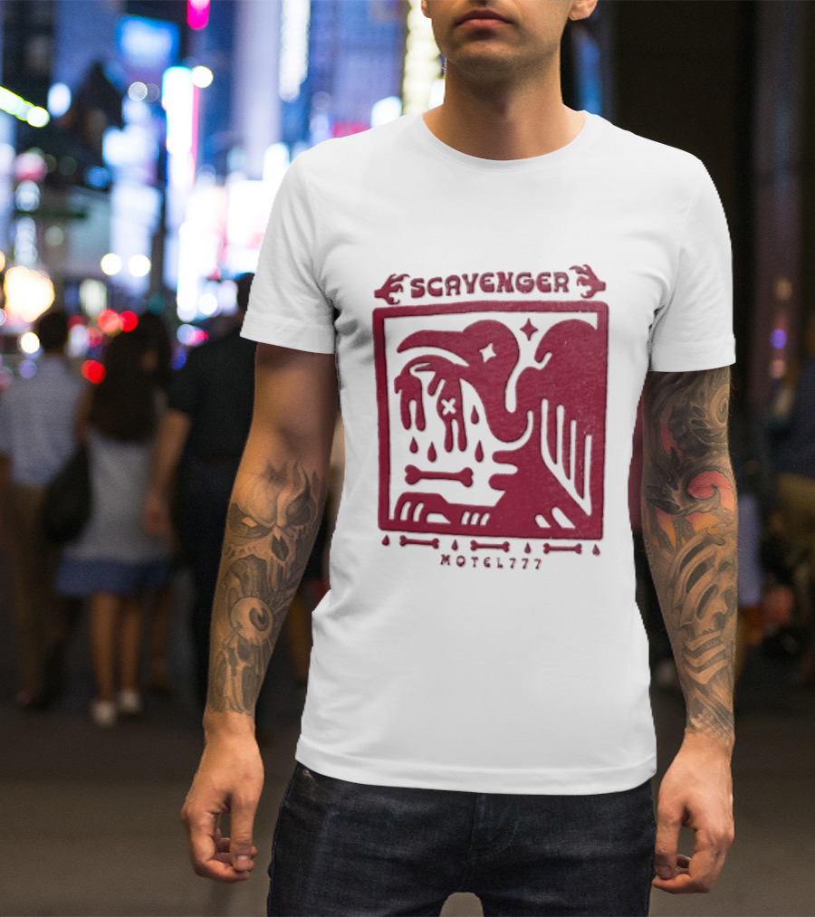 Scavenger Motel 777 Bird Design With Bones And Droplets T-Shirt