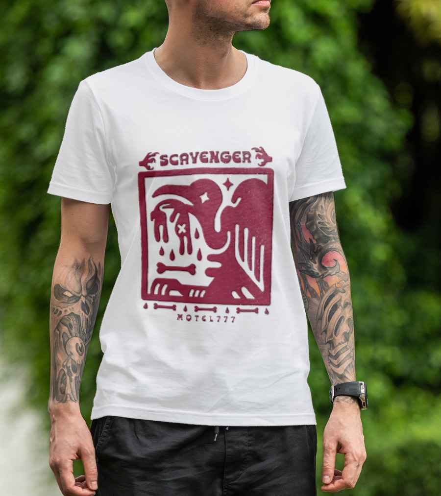 Scavenger Motel 777 Bird Design With Bones And Droplets T-Shirt