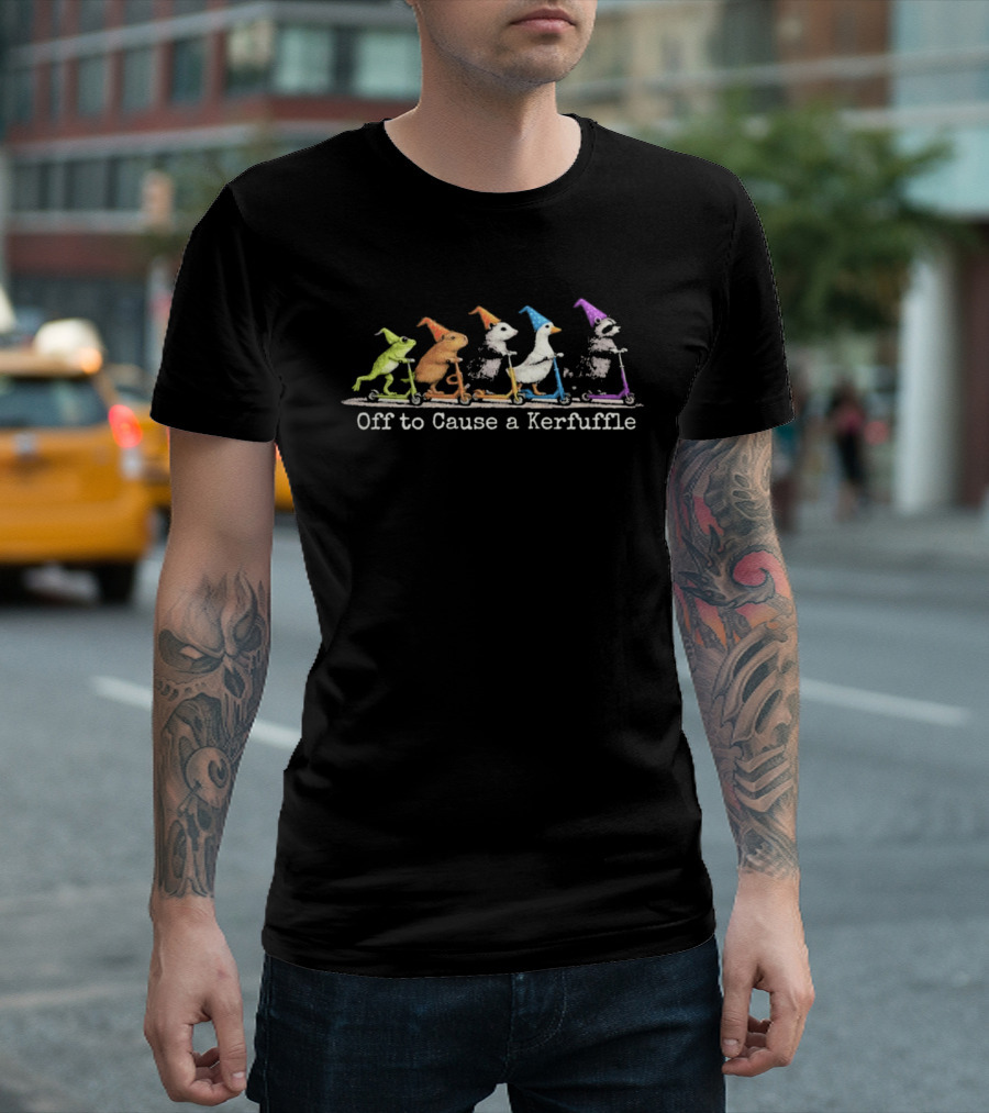 Off To Cause A Kerfuffle Frog Duck And Animals On Scooters With Hats T-Shirt