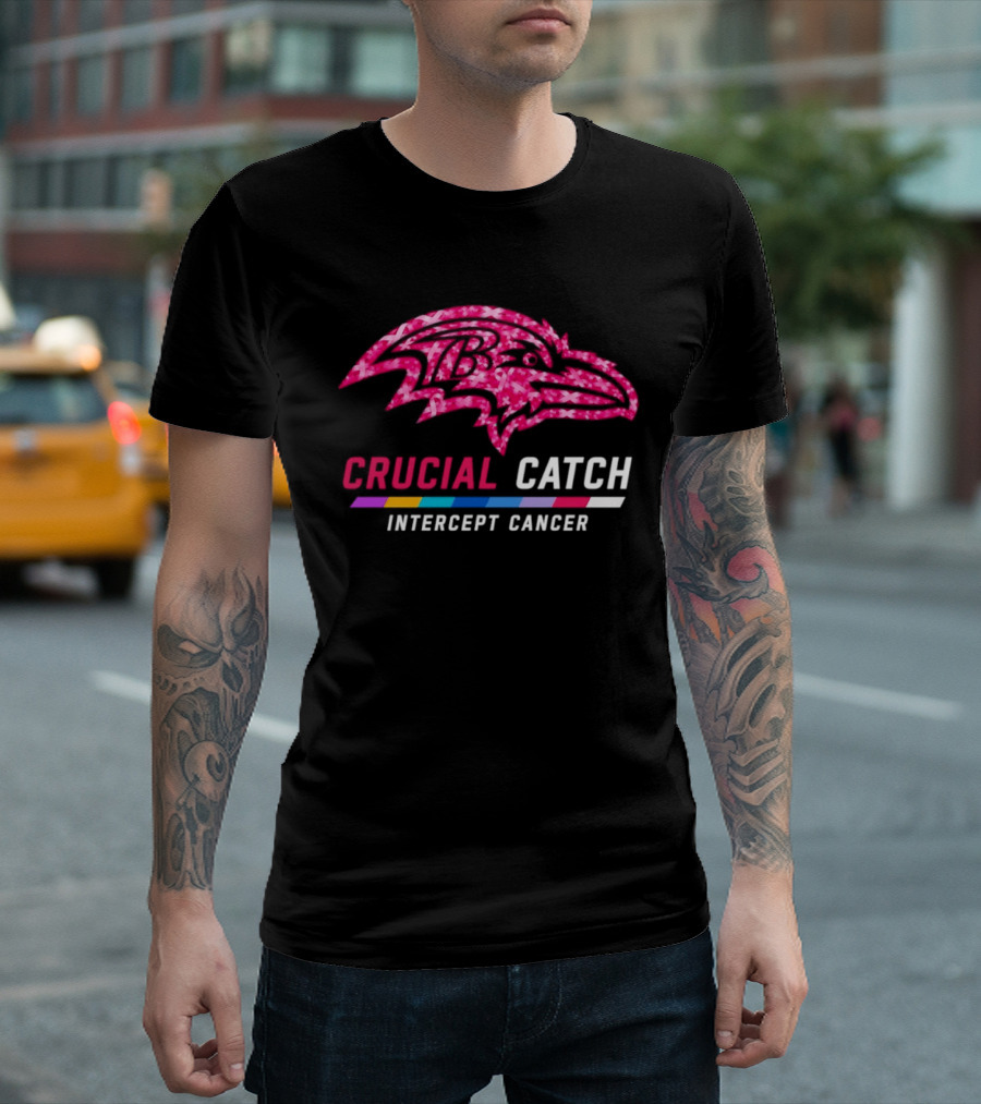 Baltimore Ravens Crucial Catch Intercept Cancer 2026 Pink Awareness Campaign T-Shirt