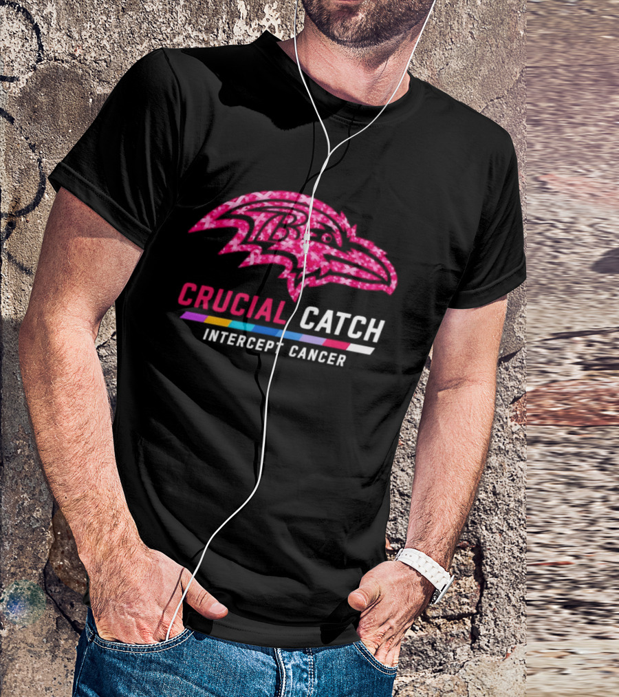 Baltimore Ravens Crucial Catch Intercept Cancer 2026 Pink Awareness Campaign T-Shirt