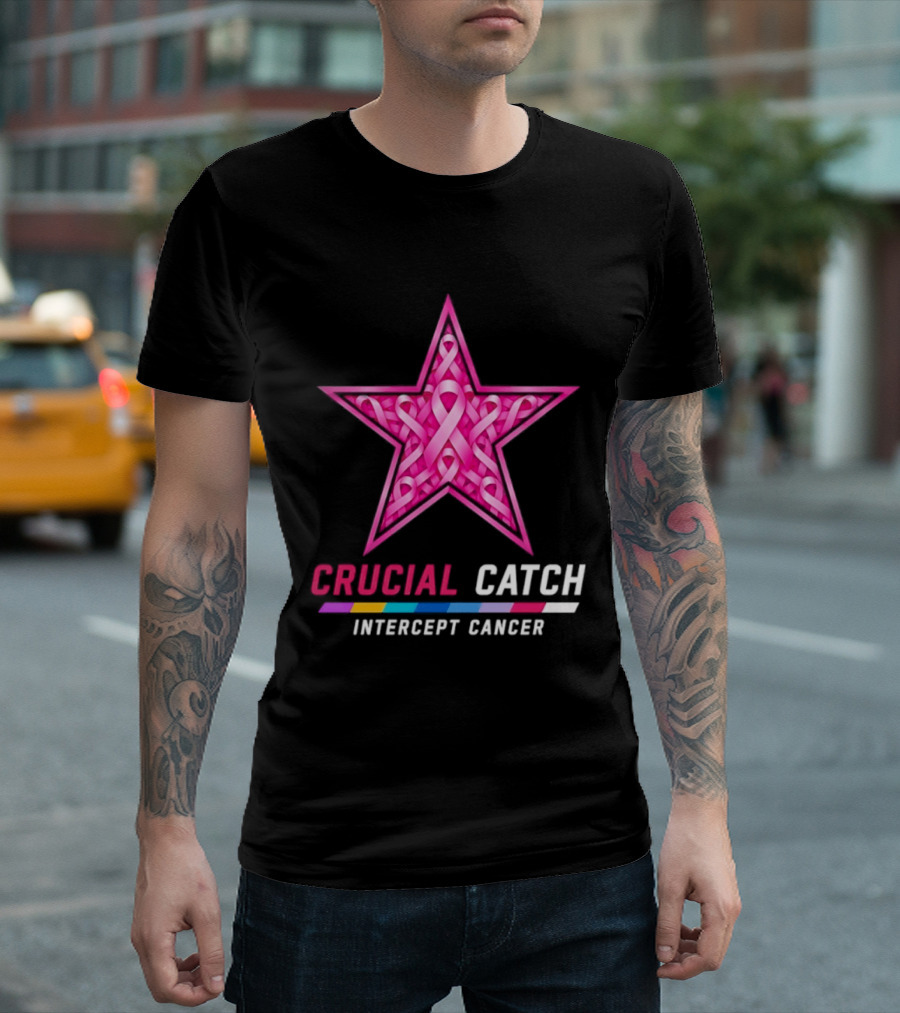 Dallas Cowboys 2026 Crucial Catch Intercept Cancer Pink Ribbon Star T-Shirt