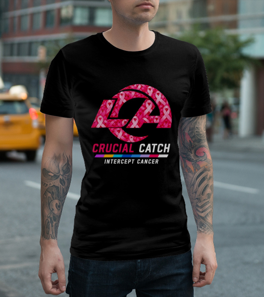 Los Angeles Rams Crucial Catch Intercept Cancer Pink Ribbon Awareness 2026 T-Shirt