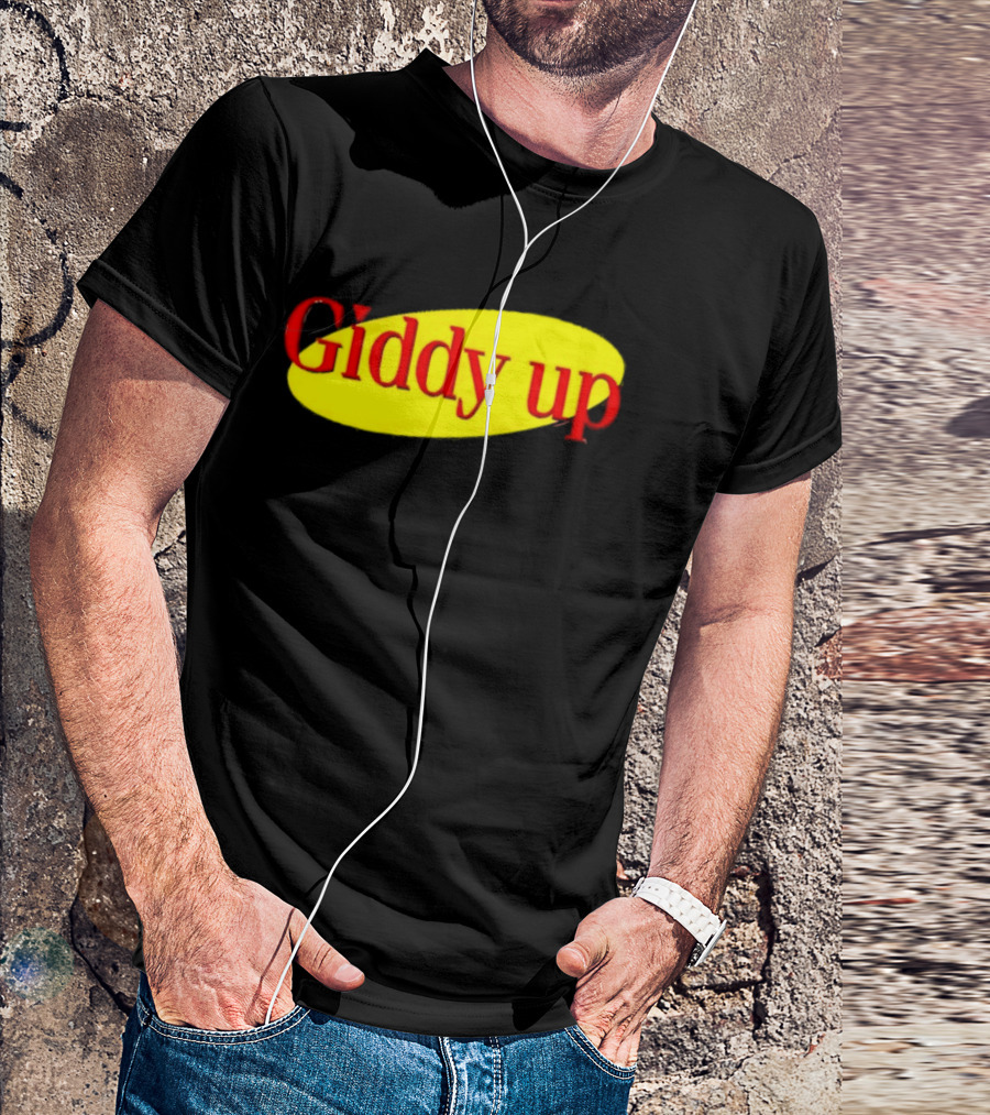 Giddy Up Bold Red Text On Yellow Oval T-Shirt