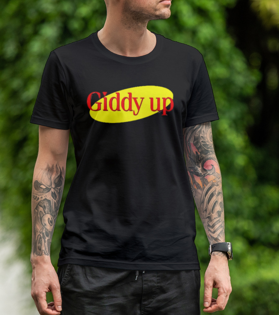 Giddy Up Bold Red Text On Yellow Oval T-Shirt