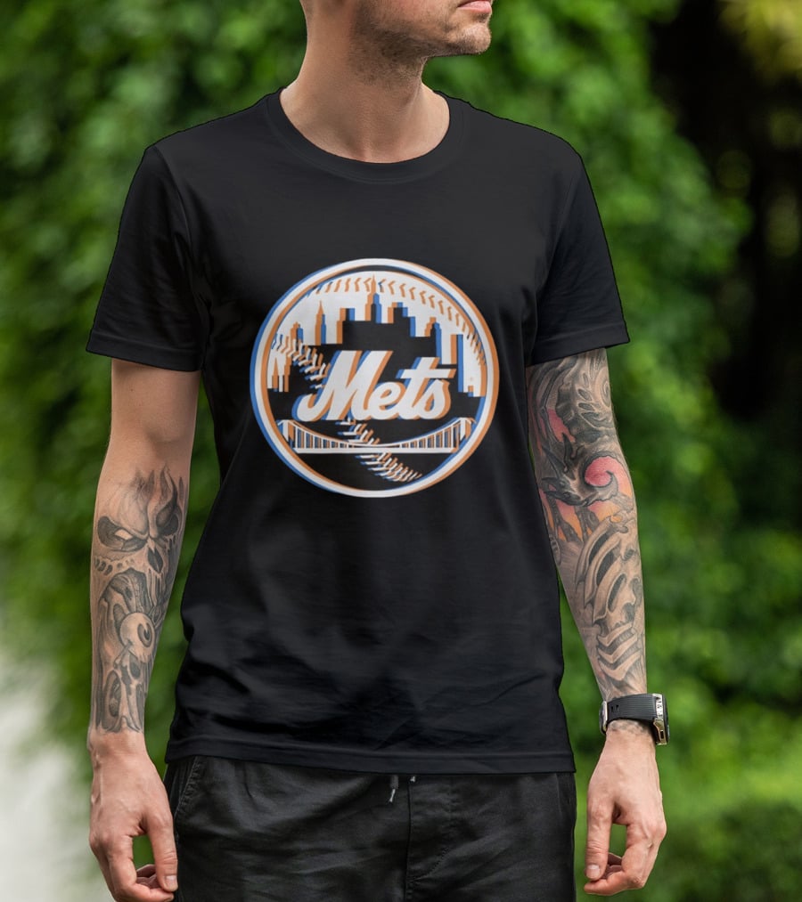 New York Mets Glitch 2026 MLB Season Skyline Bridge Baseball T-Shirt