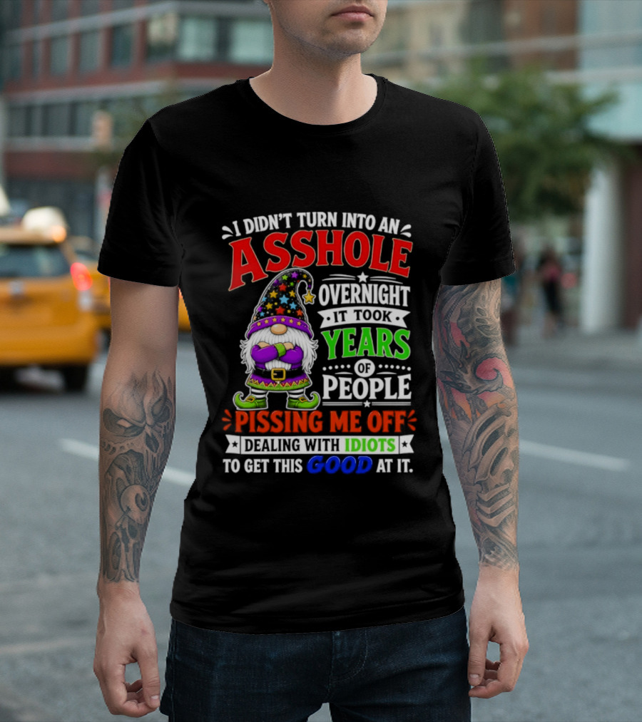 I Didn't Turn Into An Asshole Overnight It Took Years Of People Pissing Me Off Dealing With Idiots Gnome T-Shirt