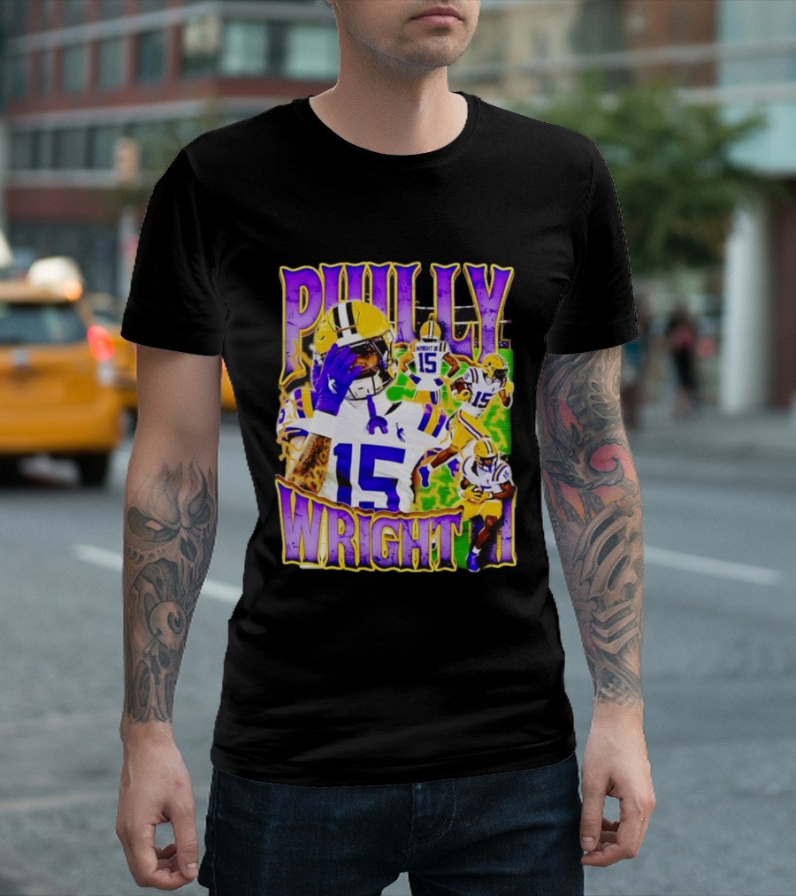 Philly Wright III LSU Tigers Football Number 15 Bayou NCAA Player T-Shirt