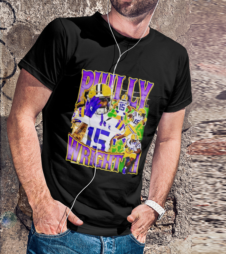 Philly Wright III LSU Tigers Football Number 15 Bayou NCAA Player T-Shirt