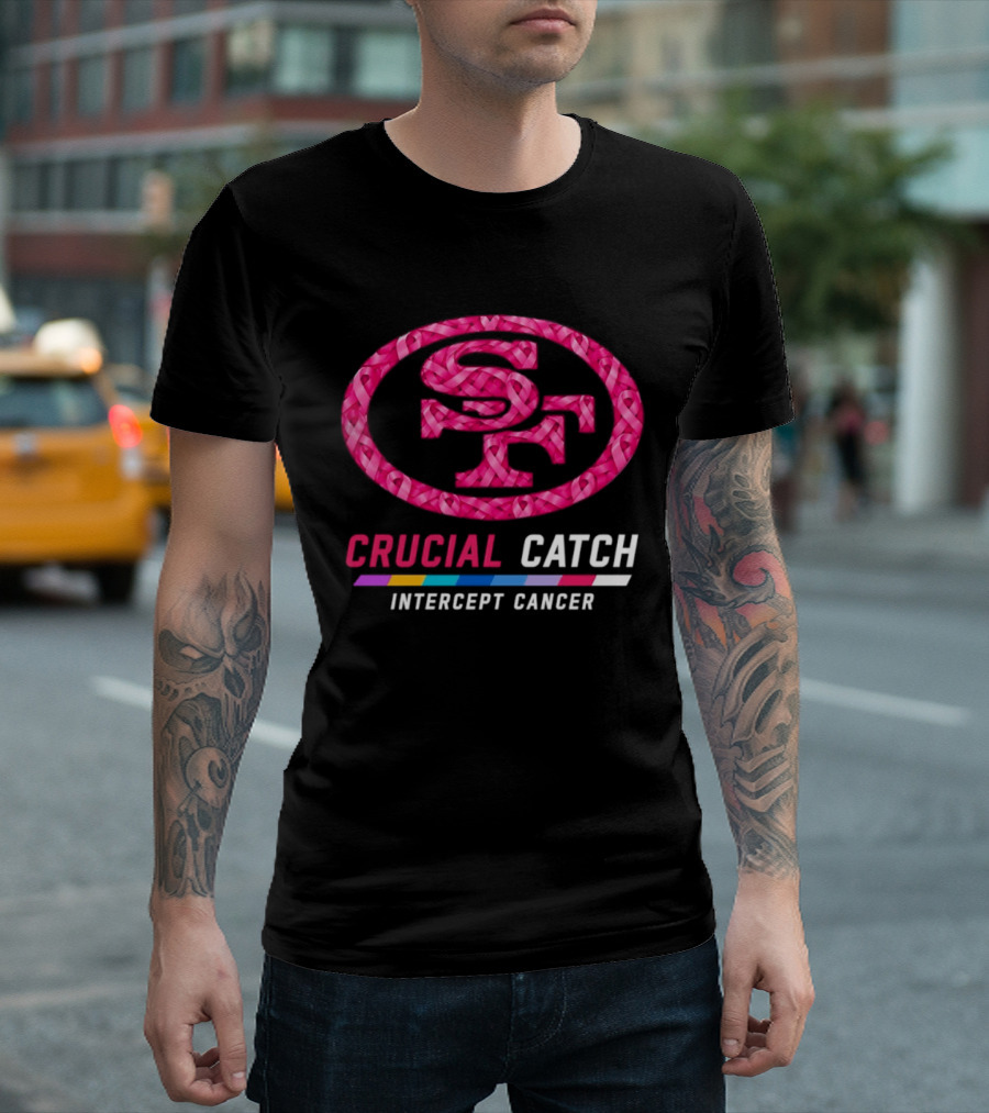 San Francisco 49ers 2026 Crucial Catch Intercept Cancer Pink Ribbon T-Shirt