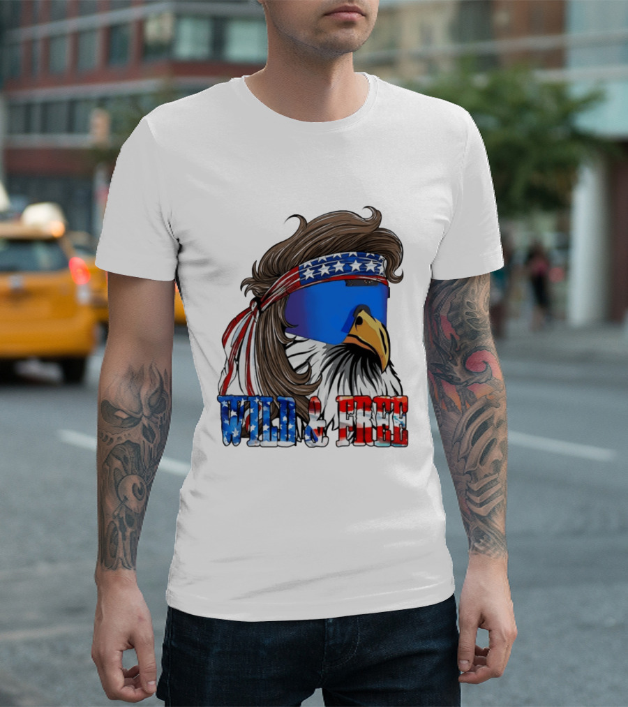 Wild And Free Bald Eagle USA Flag Bandana And Sunglasses T-Shirt