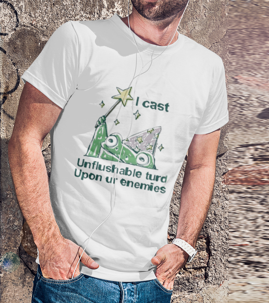 I Cast Unflushable Turd Wizard Frog Hat Enemies Magic Stars T-Shirt