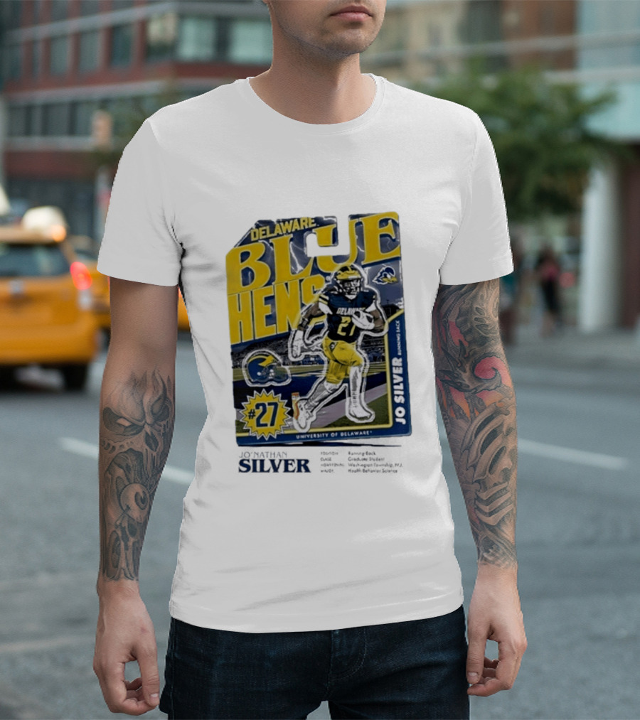 Delaware Blue Hens Jo Silver #27 University Of Delaware Football T-Shirt