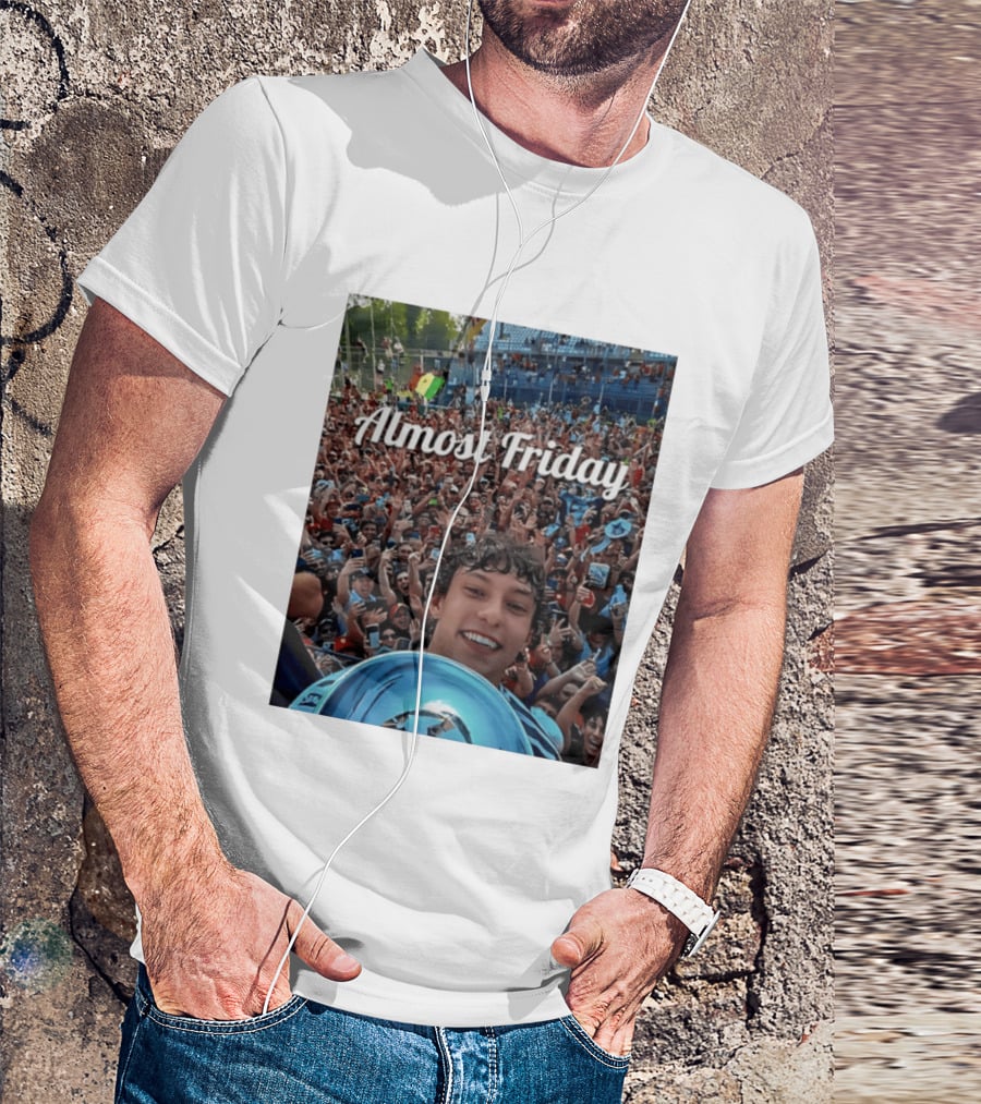 Kimi Antonelli Victory Selfie With Trophy After Winning 2026 Italian Grand Prix At Monza Almost Friday T-Shirt