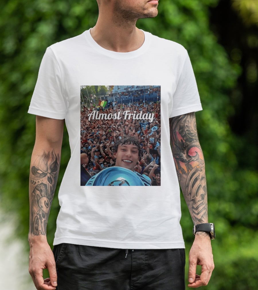 Kimi Antonelli Victory Selfie With Trophy After Winning 2026 Italian Grand Prix At Monza Almost Friday T-Shirt
