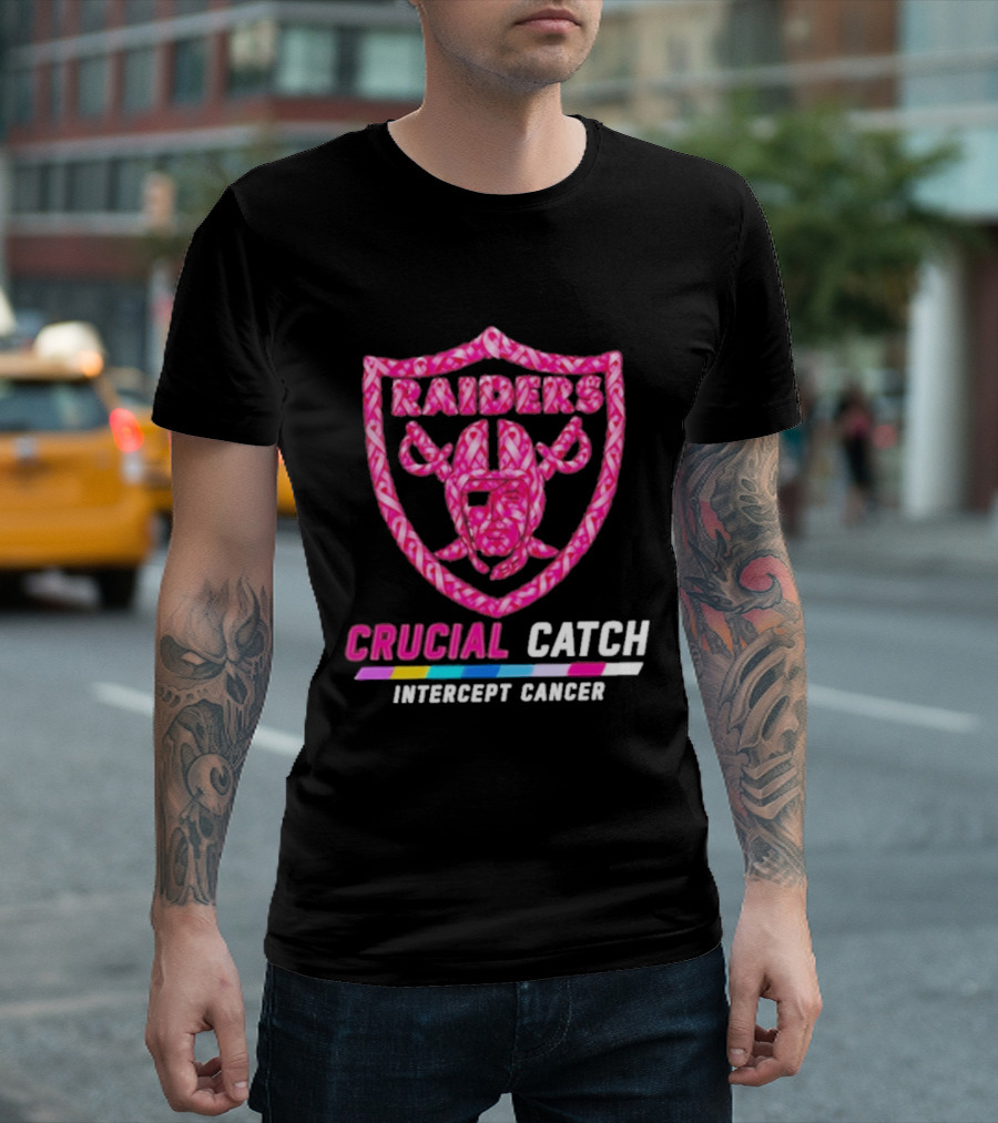 Las Vegas Raiders Crucial Catch Intercept Cancer Pink Ribbon Logo 2026 T-Shirt