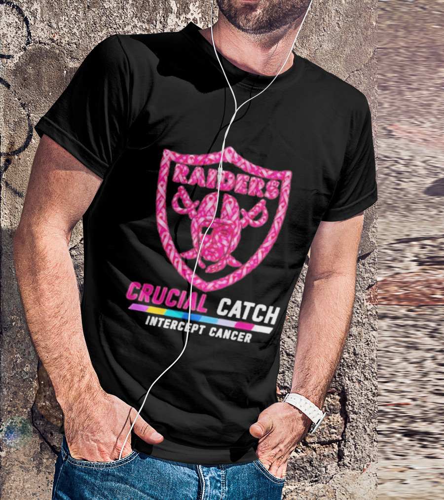 Las Vegas Raiders Crucial Catch Intercept Cancer Pink Ribbon Logo 2026 T-Shirt