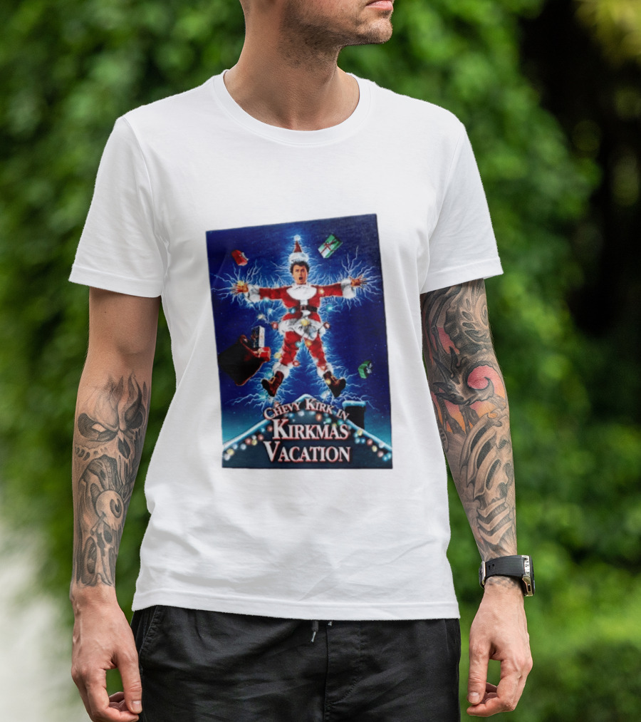 Chevy Kirk In Kirkmas Vacation Christmas Presents Lights Santa Suit Explosion T-Shirt