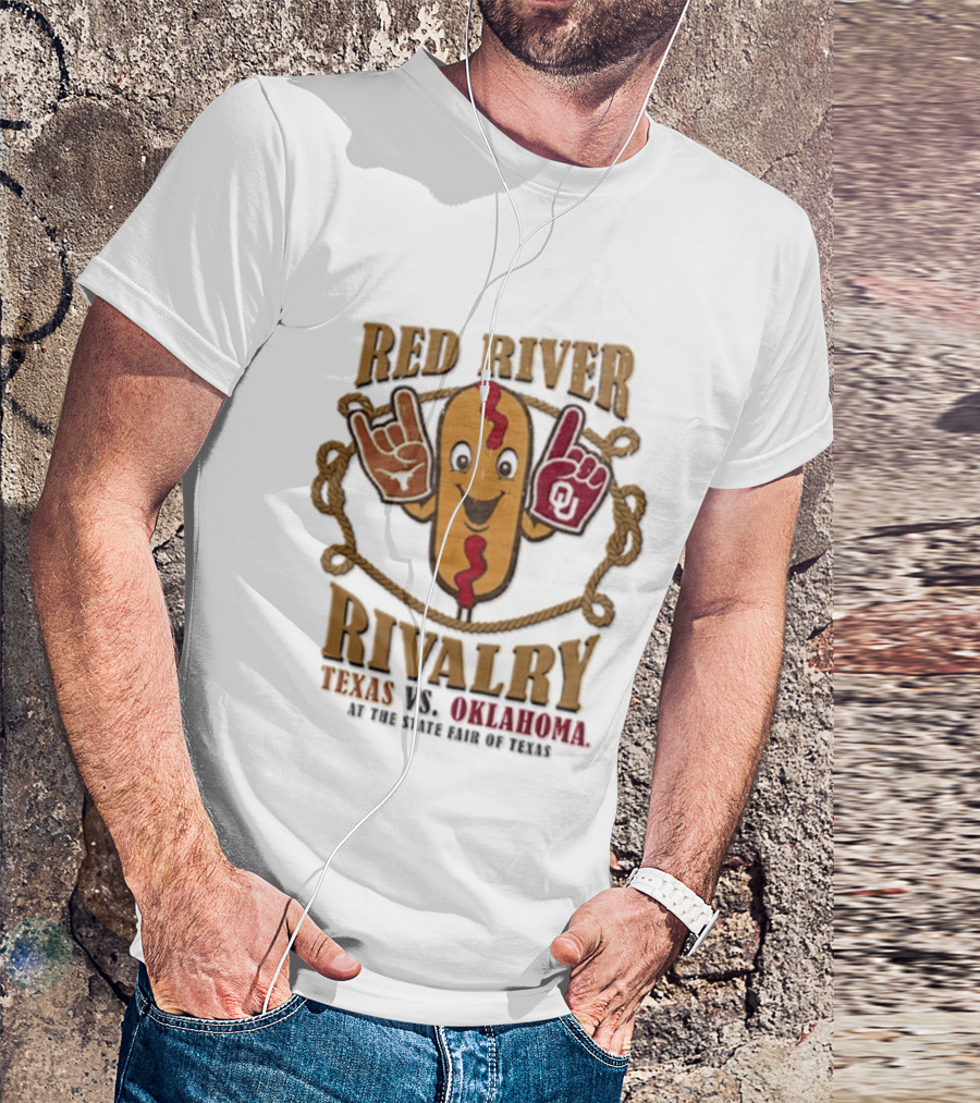 Red River Rivalry Texas Vs Oklahoma State Fair Of Texas Corn Dog T-Shirt