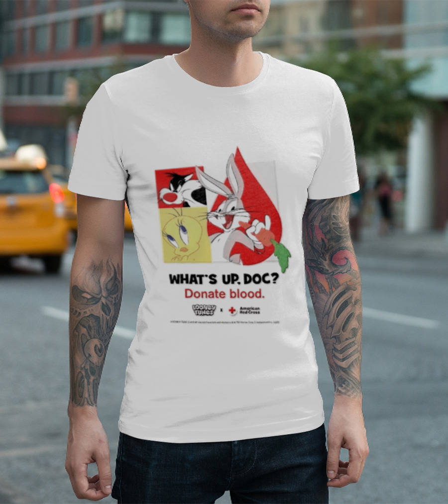What's Up Doc Donate Blood Looney Tunes American Red Cross Bugs Bunny Tweety Bird T-Shirt