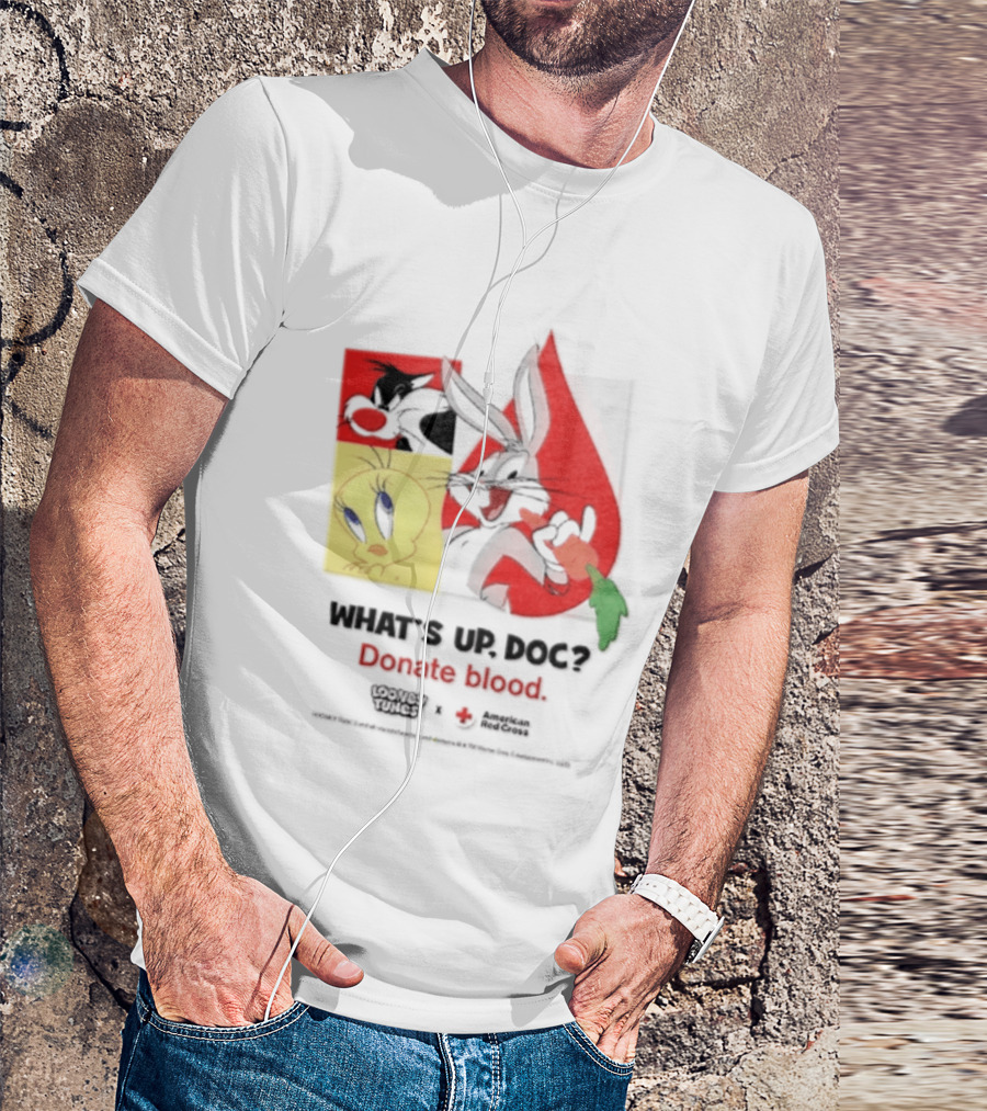 What's Up Doc Donate Blood Looney Tunes American Red Cross Bugs Bunny Tweety Bird T-Shirt